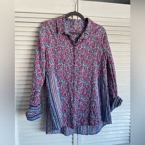 Habitat Beautiful Purple & Blue Button Front Tunic Length Top - 98% Cotton